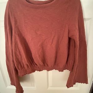 Madewell ruffle sleeve cinched bottom pink top